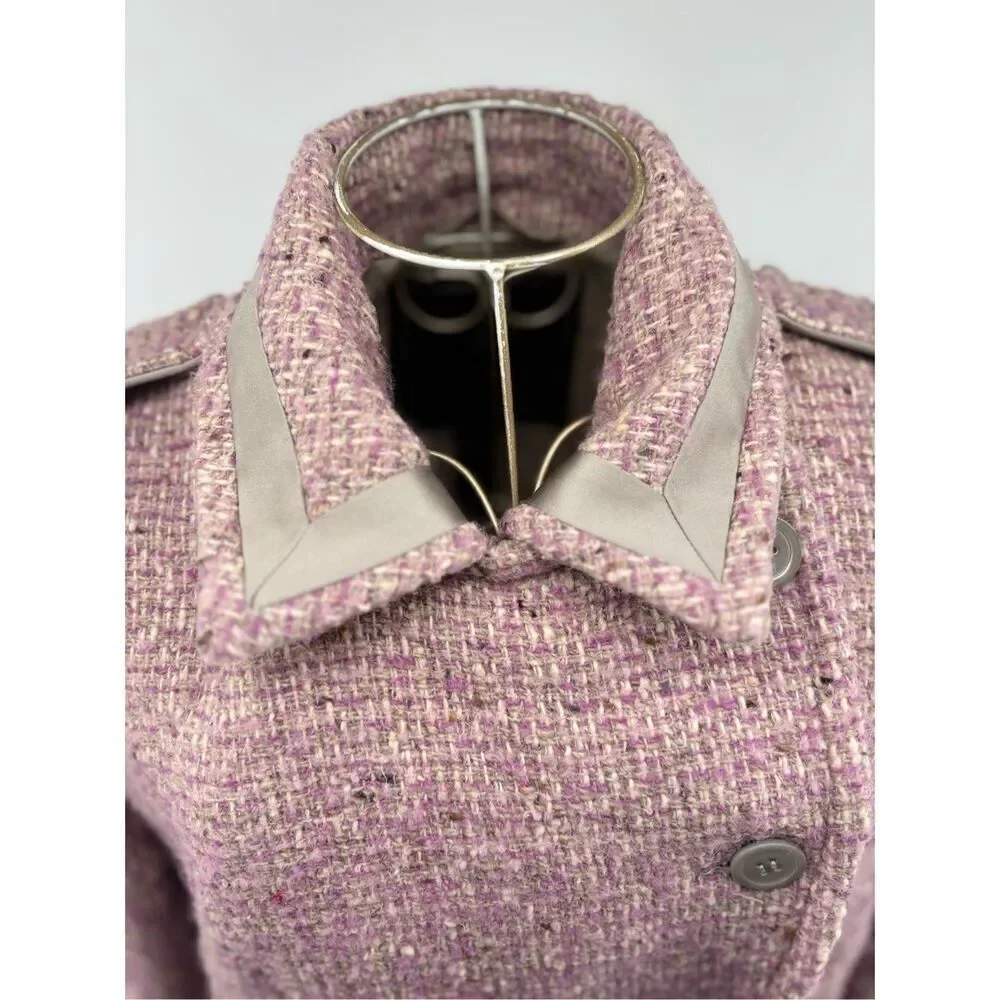 Coach Signature Pink Bouclé Wool Mohair Blend Double Breasted Coat Size 10